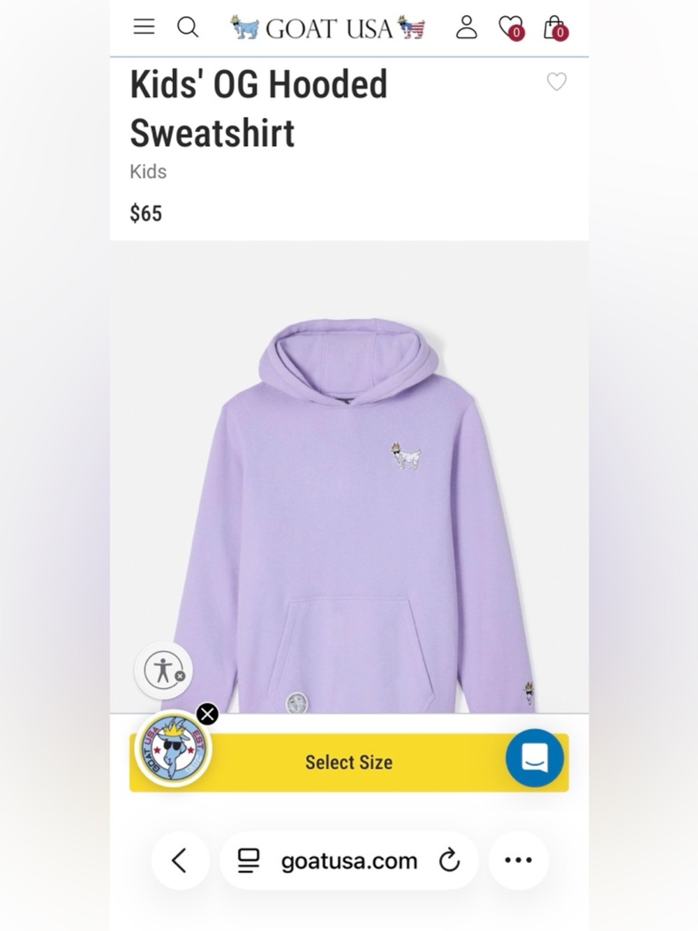 GOAT USA Kids' OG Hooded Sweatshirt - Lavender, youth XL